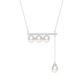 Load image into Gallery viewer, 6mm Freshwater Pearls with Moissanite Accents Balance Bar Pendant Necklace