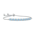 Round Aquamarine Station with Moissanite Trio Accents Tennis Bolo Bracelet