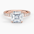 Asscher Cut French Pavé Moissanite Engagement Ring with Hidden Halo