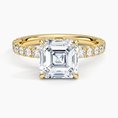 Asscher Cut French Pavé Moissanite Engagement Ring with Hidden Halo