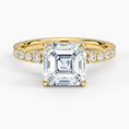 Asscher Cut Three-Quarter Pavé Band Moissanite Engagement Ring with Hidden Halo