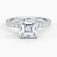 Asscher Cut Three-Quarter Pavé Band Moissanite Engagement Ring with Hidden Halo