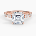 Asscher Cut Three-Quarter Pavé Band Moissanite Engagement Ring with Hidden Halo