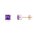 Basket-Set Princess Cut Amethyst Stud Earrings