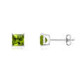 Basket-Set Princess Cut Peridot Stud Earrings