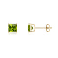 Basket-Set Princess Cut Peridot Stud Earrings