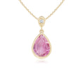 Bezel Pear Pink Tourmaline with Moissanite Accent Pendant Necklace