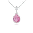 Bezel Pear Pink Tourmaline with Moissanite Accent Pendant Necklace