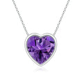 Bezel-Set Heart Amethyst Solitaire Pendant Necklace