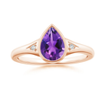 Bezel-Set Pear Amethyst with Recessed Moissanite Accents Engagement Ring