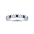 Bezel-Set Princess Lab Sapphire and Alternating Round Moissanite Wedding Band