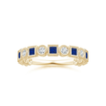 Bezel-Set Princess Lab Sapphire and Alternating Round Moissanite Wedding Band