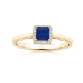 Cathedral Princess Cut Lab Sapphire with Halo Moissanite Promise Ring