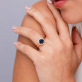 Classic Round London Blue Topaz Halo Moissanite Pavé Accents Engagement Ring