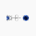 Load image into Gallery viewer, Classic Silver Solitaire Round Sapphire Stud Earrings