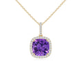 Cushion Amethyst Necklace with Moissanite Accent Pendant