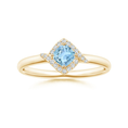 Cushion-Cut Aquamarine with Bypass Moissanite Halo Promise Ring