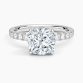 Cushion Cut French Pavé Moissanite Engagement Ring with Hidden Halo
