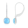 Cushion Swiss Blue Topaz Bezel Drop Earrings with Leverback