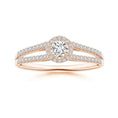 Delicate Split Shank Halo Moissanite Promise Ring