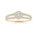 Delicate Split Shank Halo Moissanite Promise Ring