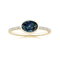 East-West Bezel Oval Lab Alexandrite with Moissanite Accents Engagement Ring