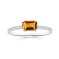 East-West Emerald Cut Citrine with Pavé Moissanite Band Promise Ring