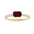 East-West Emerald Cut Garnet with Pavé Moissanite Band Promise Ring