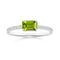 East-West Emerald Cut Peridot with Pavé Moissanite Band Promise Ring