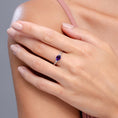 East-West Oval Amethyst Solitaire Engagement Ring with Moissanite Accents