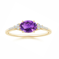 East-West Oval Amethyst Solitaire Engagement Ring with Moissanite Accents