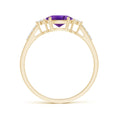 East-West Oval Amethyst Solitaire Engagement Ring with Moissanite Accents