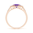 East-West Oval Amethyst Solitaire Engagement Ring with Moissanite Accents
