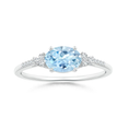 East-West Oval Aquamarine Solitaire Engagement Ring with Moissanite Accents