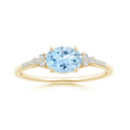 East-West Oval Aquamarine Solitaire Engagement Ring with Moissanite Accents