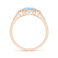 East-West Oval Aquamarine Solitaire Engagement Ring with Moissanite Accents