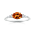East-West Oval Citrine Solitaire Engagement Ring with Moissanite Accents
