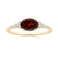 East-West Oval Garnet Solitaire Engagement Ring with Moissanite Accents