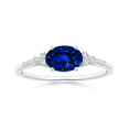 East-West Oval Lab Sapphire Solitaire Engagement Ring with Moissanite Accents