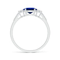 East-West Oval Lab Sapphire Solitaire Engagement Ring with Moissanite Accents