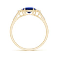 East-West Oval Lab Sapphire Solitaire Engagement Ring with Moissanite Accents