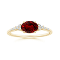 East-West Oval Lab Ruby Solitaire Engagement Ring with Moissanite Accents