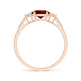 East-West Oval Lab Ruby Solitaire Engagement Ring with Moissanite Accents