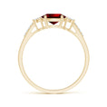East-West Oval Lab Ruby Solitaire Engagement Ring with Moissanite Accents
