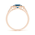 East-West Oval London Blue Topaz Solitaire Engagement Ring with Moissanite Accents