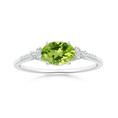 East-West Oval Peridot Solitaire Engagement Ring with Moissanite Accents