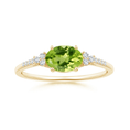 East-West Oval Peridot Solitaire Engagement Ring with Moissanite Accents