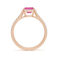 East–West Emerald Lab Pink Sapphire with Halo Moissanite Promise Ring