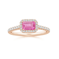East–West Emerald Lab Pink Sapphire with Halo Moissanite Promise Ring