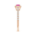 East–West Emerald Lab Pink Sapphire with Halo Moissanite Promise Ring